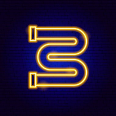 Boru Suyu Sarı Neon İşareti. Parlak Tesisatçı Nesnesinin Parıldayan Tarzı 'nın Vektör İllüstrasyonu. Tesisat Servisi Koyu Mavi Tuğla Arkaplanı Üzerine Lamba Simgesi Öncülüğünde.