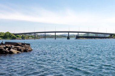 A view to Hafrsfjord bridge over a narrow part over the fjord between Tananger and Kvernevik, Stavanger, Norway, May 2018