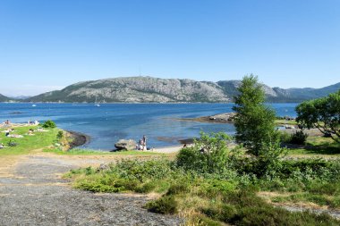 A view to Gandafjord and Lifjel mountain from Vaulen beach in a summer day, Stavanger, Norway, June 2018