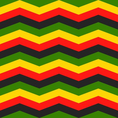Jamaika sembolü, kusursuz desen. Rastafarian geçmişi. Klasik Rasta reggae renklerinde zigzag duvar kağıdı. vektör illüstrasyonu