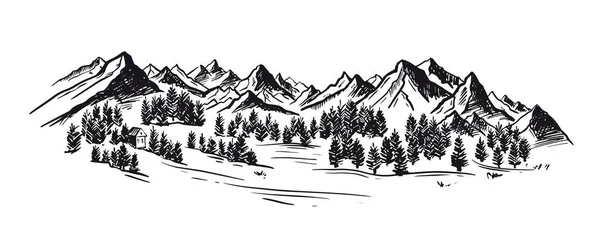 Croquis Camping Dans Nature Paysage Montagne Illustrations Vectorielles — Image vectorielle