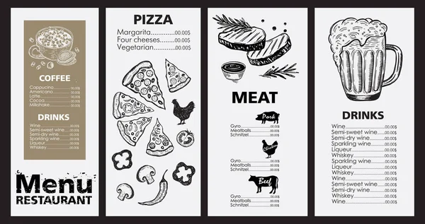 Menu Restaurant Brochure Flyer Hand Drawn Graphic — Stock Vector