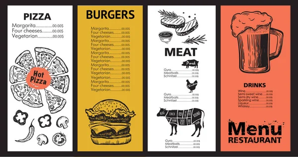 Speisekarte Restaurant Broschüre Flyer Mit Handgezeichneter Grafik — Stockvektor