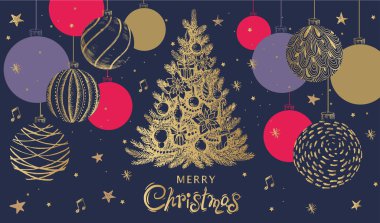 Mutlu Noeller ve yeni yıl seti. El çizimi illüstrasyon.