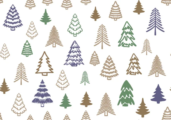 Conjunto Árvores Natal Ilustrações Desenhadas Mão — Vetor de Stock