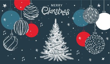 Noel seti. El çizimi illüstrasyon.