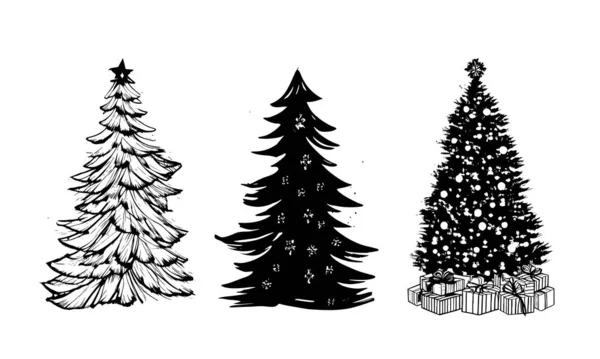 Sapin Noël Illustrations Dessinées Main — Image vectorielle