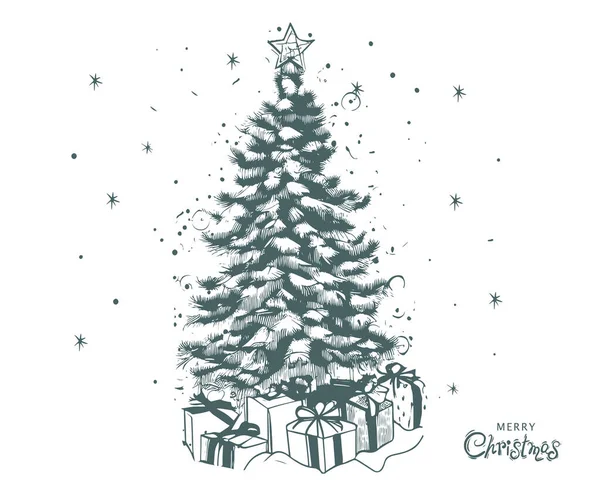 Set Albero Natale Illustrazioni Disegnate Mano — Vettoriale Stock