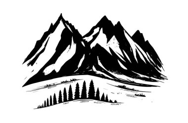 Dağ manzarası, çizim tarzı, vektör çizimleri