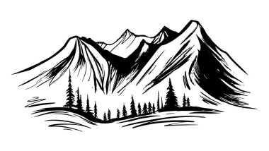 Dağ manzarası, çizim tarzı, vektör çizimleri