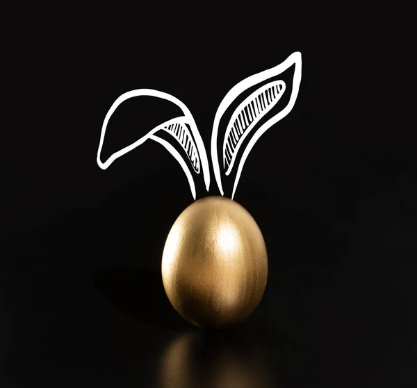 Vrolijk Pasen Konijnenoren Gouden Eieren — Stockfoto