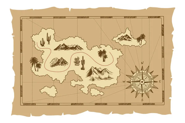 Pirate Vieille Carte Dessinée Main Illustration — Image vectorielle