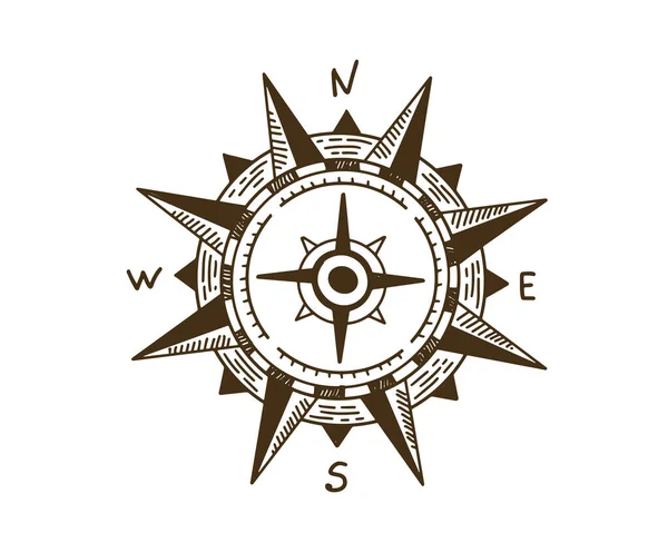 Kompass Windrose Handgezeichnete Illustration — Stockvektor