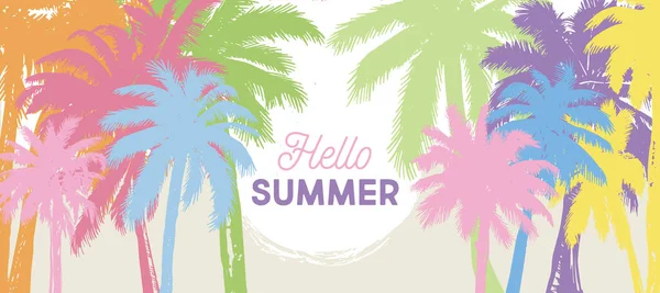 Hallo Summer Palm Met Hand Getekend Illustraties Vector — Stockvector