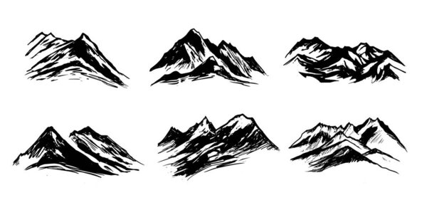 Rocky mountains, hand drawn style, vector illustration.
