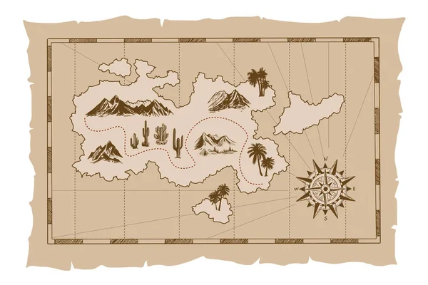 Pirata Mapa Antigo Desenhado Mão Ilustração — Vetor de Stock