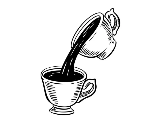 Chá Xícara Desenhado Mão Desenhando Isolado Branco — Vetor de Stock