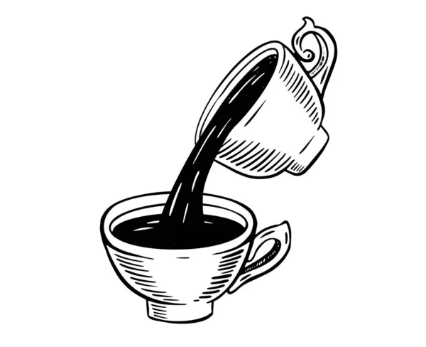 Чашка Чая Руки Нарисованы Рисунок Изолирован Белом — стоковый вектор
