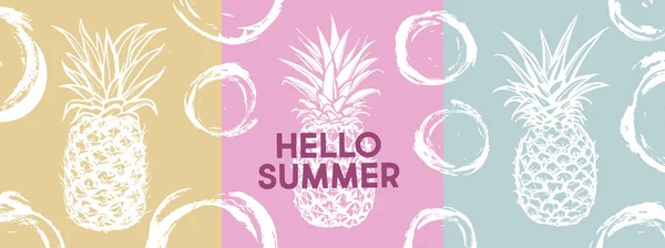 Hello Summer Ananas Illustrazioni Disegnate Mano — Vettoriale Stock
