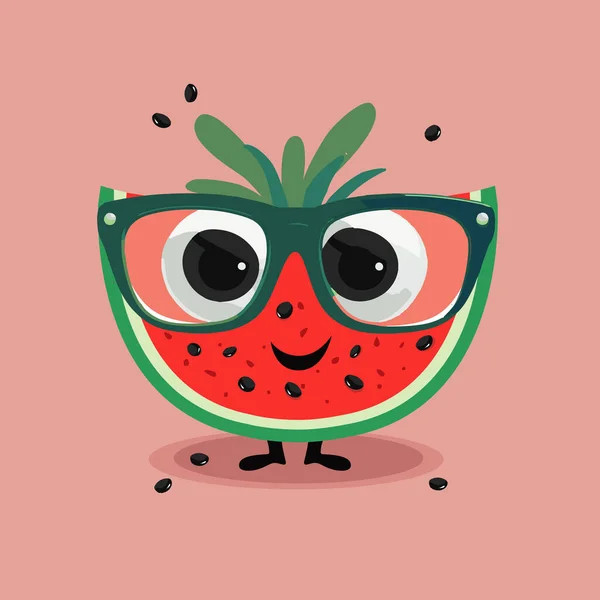 Hallo Summer Watermeloen Met Bril Cartoon Stijl — Stockvector
