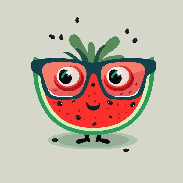 Hej Summer Vattenmelon Med Glasögon Tecknad Stil — Stock vektor