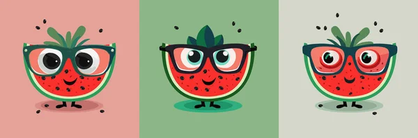 Hej Summer Vattenmelon Med Glasögon Tecknad Stil — Stock vektor