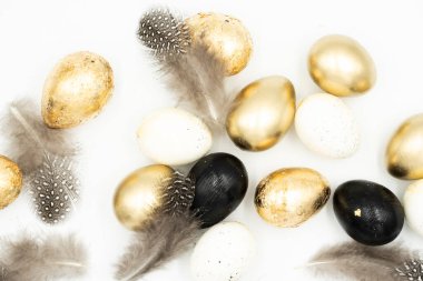 Paskalya altın ve siyah yumurtalar, tüy.