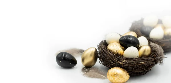 Ostern Goldene Und Schwarze Eier Feder — Stockfoto