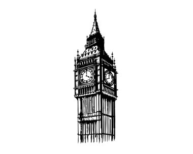 Londra 'nın Big Ben Kulesi, el çizimi çizimleri, vektör.