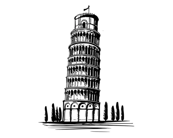 Torre Pendente Pisa Illustrazioni Disegnate Mano — Vettoriale Stock