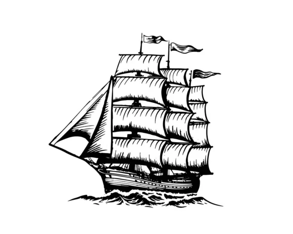 航船草图 手绘插图 — 图库矢量图片