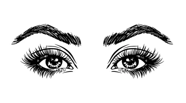 Olhos Mulher Olhar Maquiagem Linha Desenho Logotipo Preto Branco —  Vetores de Stock