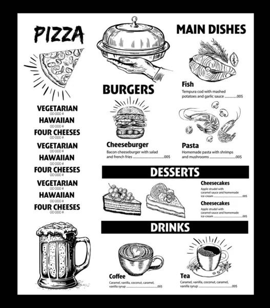 Menü Café Broschüre Flyer Mit Handgezeichneter Grafik — Stockvektor