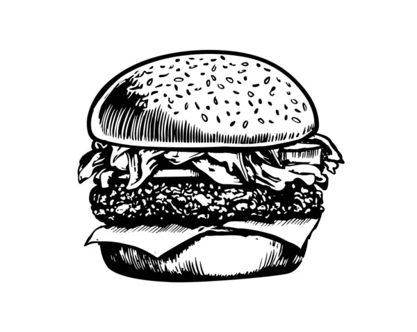 Burger Gambar Tangan Vektor - Stok Vektor