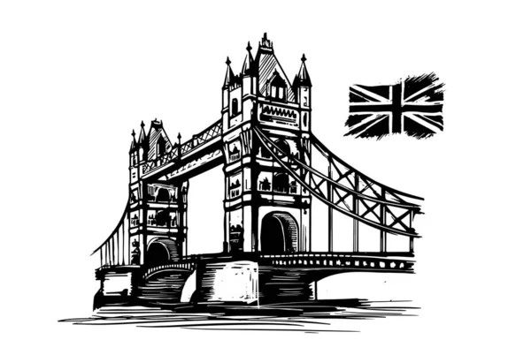 Tower Bridge Λονδίνο Σκίτσο Χειροποίητο Στυλ — Διανυσματικό Αρχείο