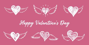 Melek kanatlı kalp, el çizimi.