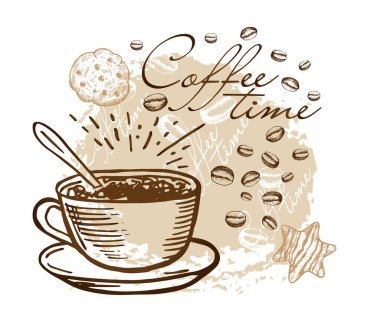 Kahve saati, el çizimleri.