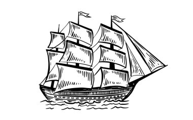 Old vintage sailboat. Hand drawn vector sketch.