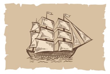 Old vintage sailboat. Hand drawn vector sketch.