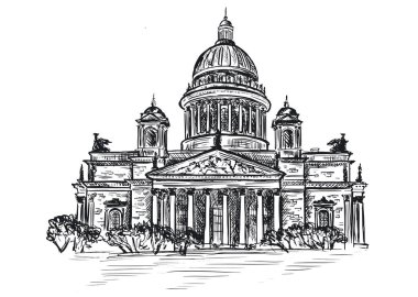 St. Petersburg, Rusya 'daki Saint Isaac Katedrali. El çizimi çizimi çizimi.