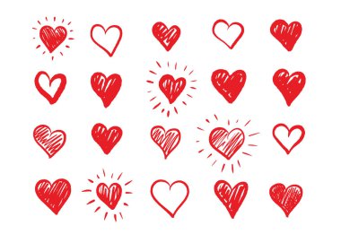 Heart shapes set Hand-drawn vector.