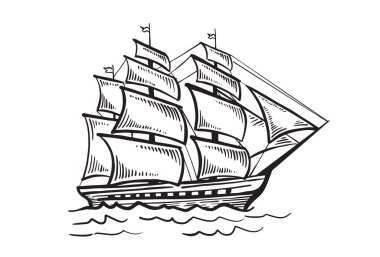 Old vintage sailboat. Hand drawn vector sketch.