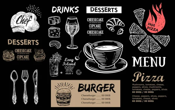 Speisekarte Restaurantcafé Vorlagendesign Lebensmittelflyer — Stockvektor