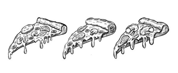 Kawałek Pizzy Ręcznie Rysowane Ilustracje Wektor — Wektor stockowy