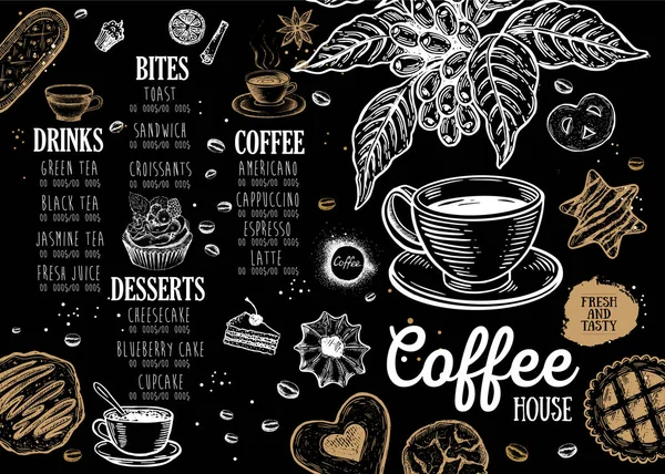 Kahve Evi Menüsü Restoran Kafe Menüsü Şablon Tasarımı Yemek Broşürü — Stok Vektör