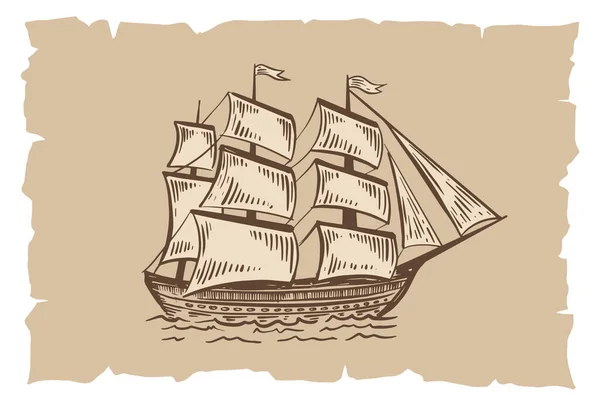 Old Vintage Sailboat Hand Drawn Vector Sketch — 스톡 벡터