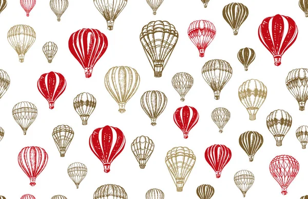 Hot Air Balloons Flying Hand Drawn Illustration — Stock Vector