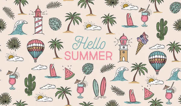 Hello Summer Illustrazione Disegnata Mano — Vettoriale Stock