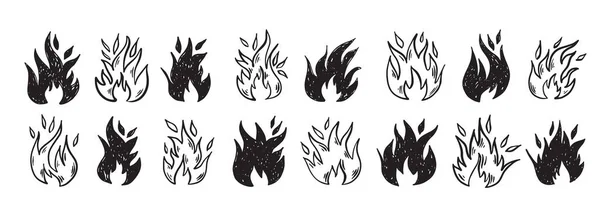 Ensemble Feu Joie Illustration Dessinée Main Flamme Combustion — Image vectorielle
