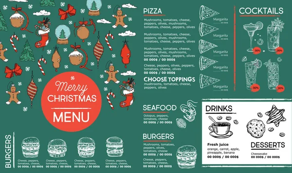 Christmas Menu Cafe Food Flyer Restaurant Menu Template Design — Stock Vector